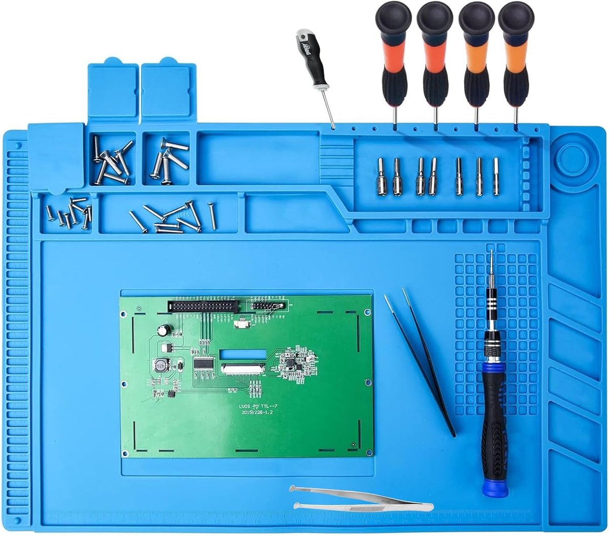 soldeermat, hittebestendig 500 °C, reparatiemat, reparatiemat, antistatisch, met schaal, 45 x 30 cm, voor solderen, repareren van elektronische onderdelen, printplaten