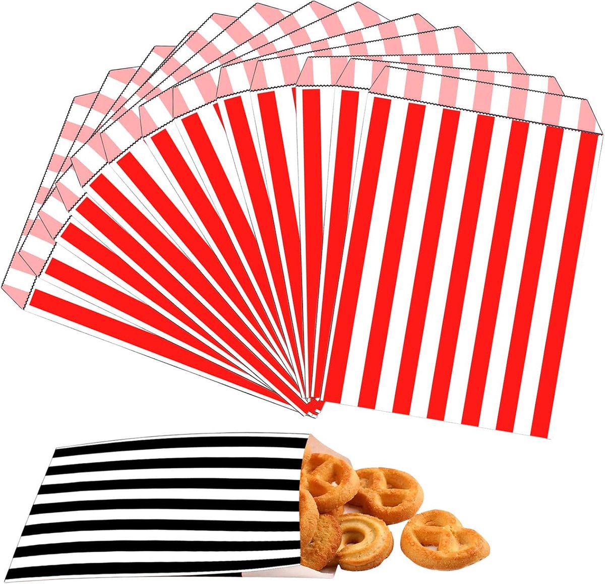 100 stuks 13x18 cm rood gestreepte papieren snoepzakken, gestreepte papieren zak voor zoete traktatiezak, feesttassen voor kinderen, meisjes, jongens, Kerstmis, Halloween, bruiloft