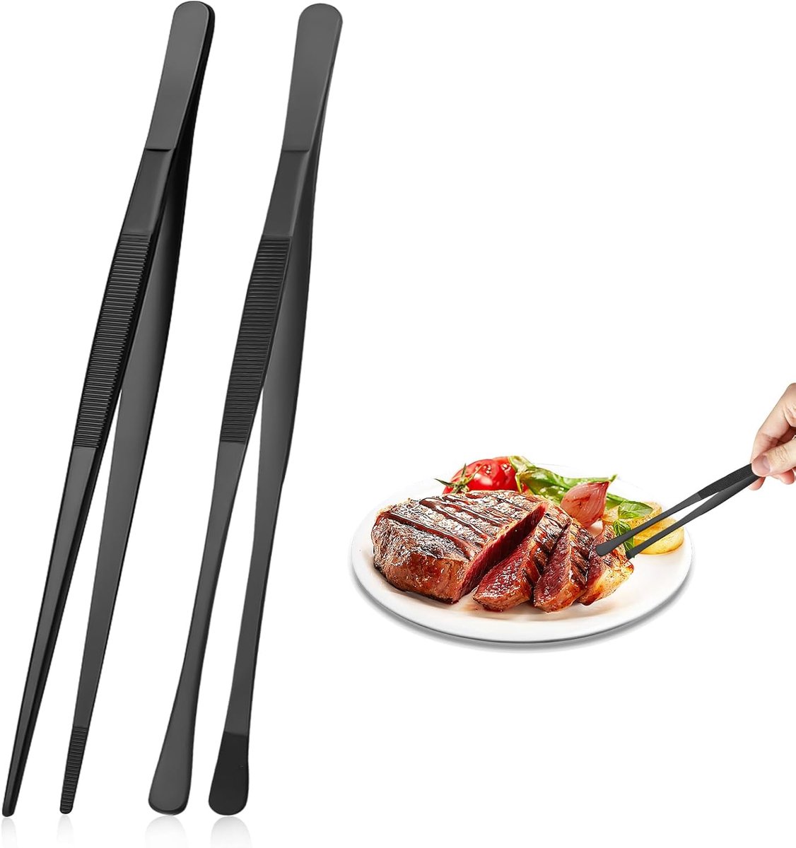 2 stuks 30,5 cm kooktpincet roestvrij staal, pincet, lange keukenpincet, grillpincet, keukenpincet, vleespincet, roestvrij staal, voor grillen, coaten en serveren