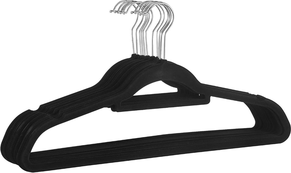 Set van 30 Kledinghangers met Fluwelen laagje voor Kostuum, Broek, Pak of Tshirts, Zwart