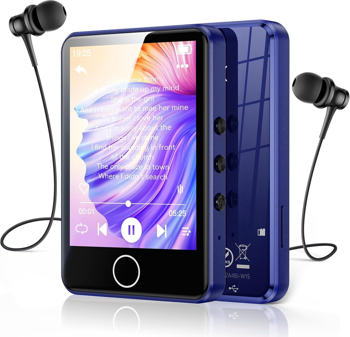 MP3-Speler, Bluetooth 5.3 Met 2,8 Inch Full-Touchscreen, Draagbare HiFi-Muziek met Luidspreker, FM-Radio, E-Book, Line-in-Opname, Ondersteuning tot 128 GB, Donkerblauw