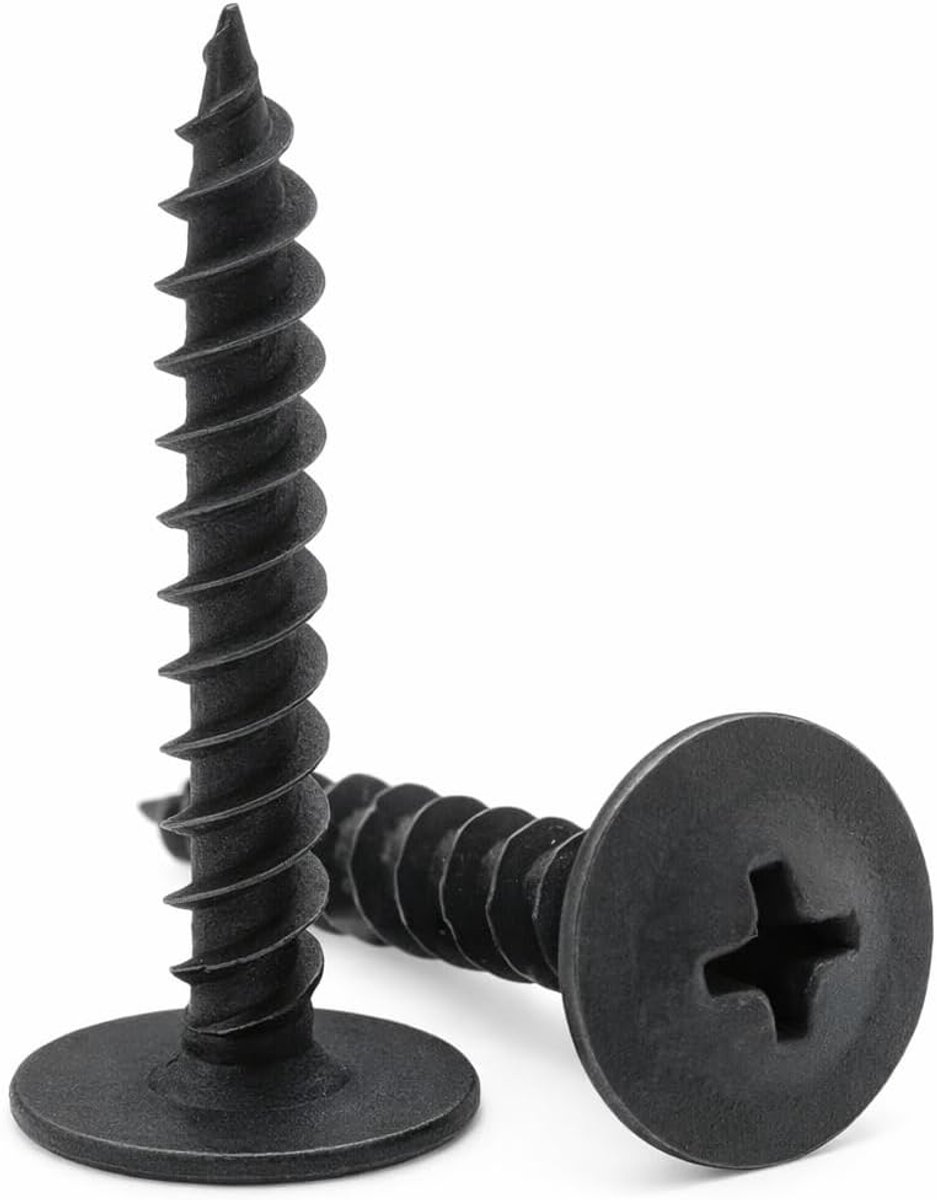 4.2mm x 19mm waferkop zelftappende schroef, zwart fosfaat, gemodificeerde trusskop koolstofstalen schroeven, fijne draad phillips drive, pozi flenskop voor plaatwerk, gipsplaat en hout (50 pcs)