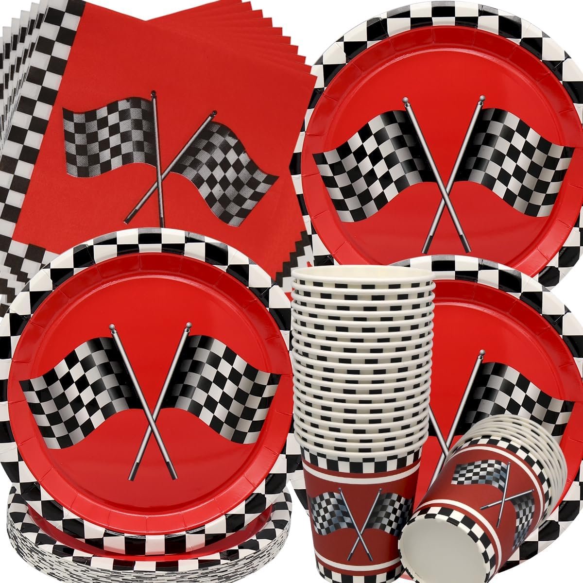 Verjaardagsdecoratie, 72 stuks, partyserviesset, raceauto