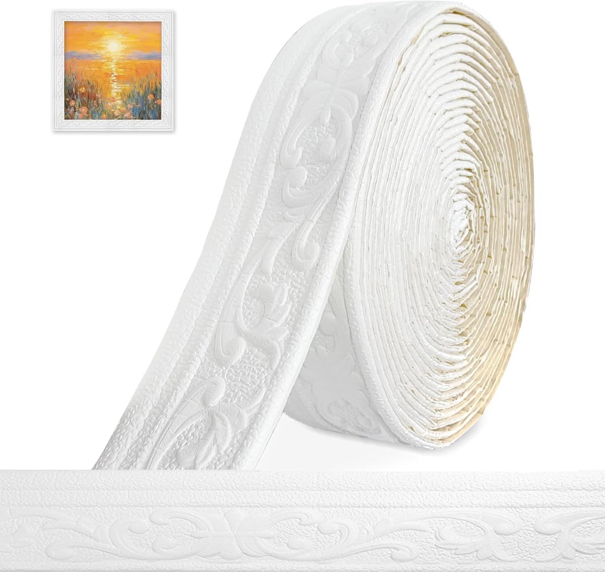 3D-stuclijsten, muur, 10 m x 8 cm x 5 mm, sierlijsten, zelfklevend