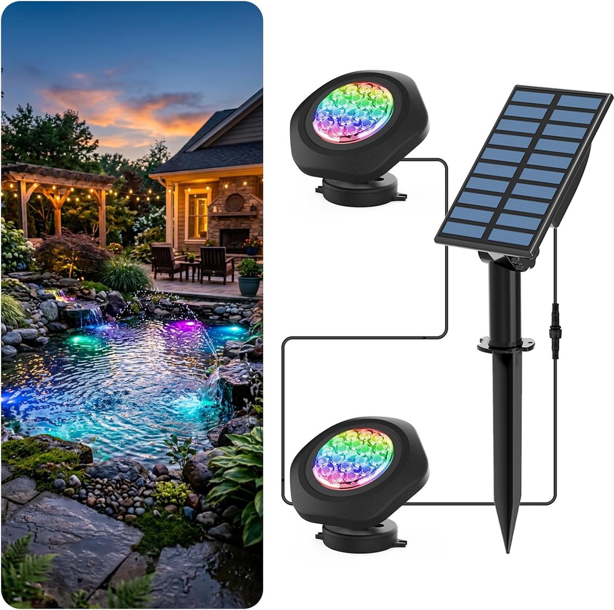 Vijververlichting, RGB, onderwaterstraler, led-vijverlicht met IP68 waterdicht, RGB-kleurverandering, tuinverlichting voor tuin, patio, boom (set van 2)
