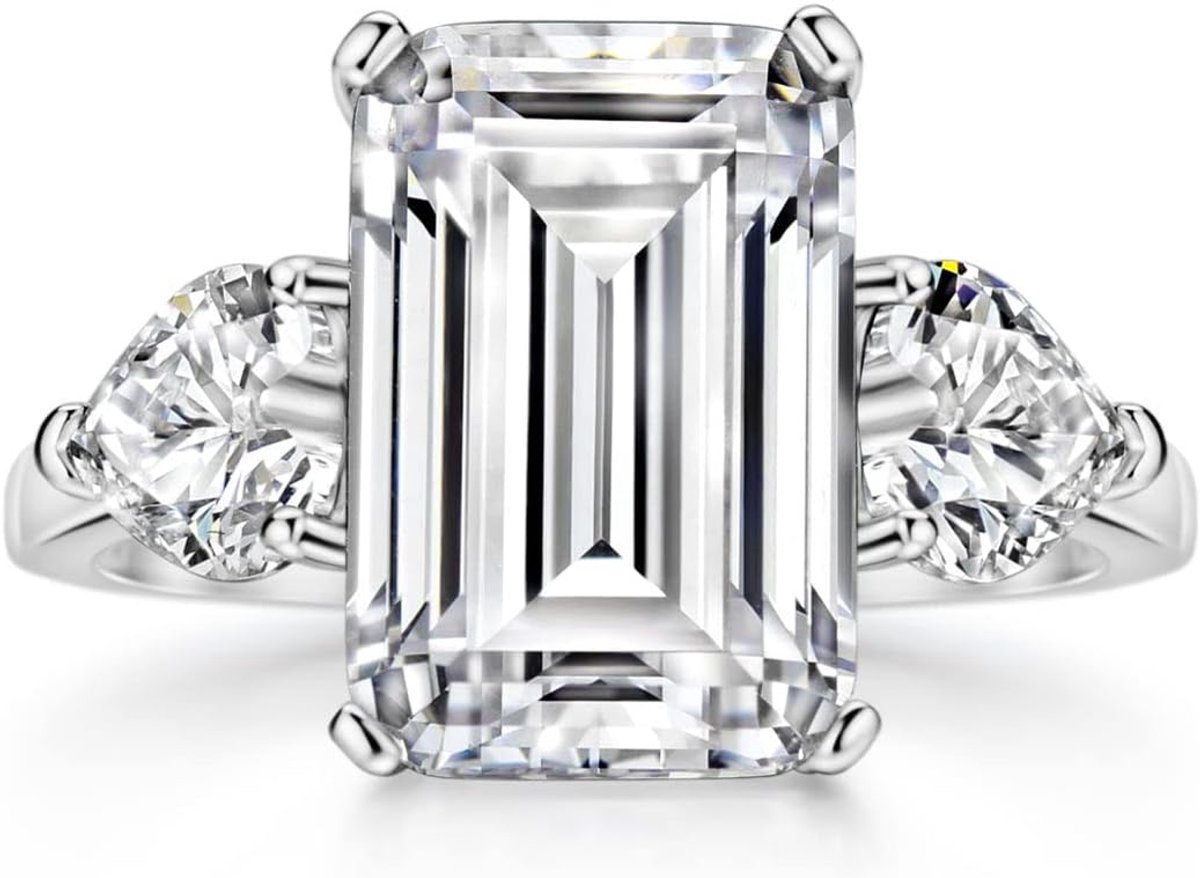 S925 6.5ctw Emerald Cut verlovingsring 3-stenen bruiloft gelofte ring