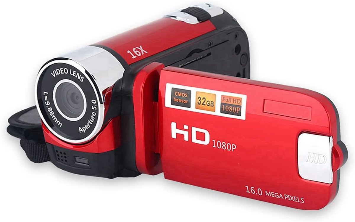 SnelShoppen - Full HD 16X DV Draagbare Camcorder Digitale Videocamera met 270° Draaischerm en Nachtopname (Rood)