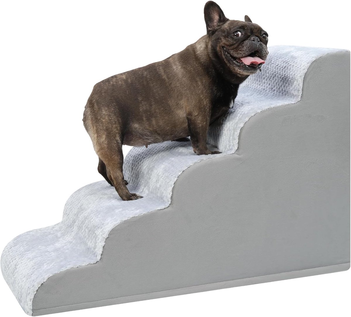 Hondentrap, 5 treden, 57,5 cm hoog, huisdiertrap, hondentrap voor kleine honden, kattentrap, hondenhelling met wasbare overtrek voor bed, bank, bank en auto, 40 x 84 x 57,5 cm, grijs