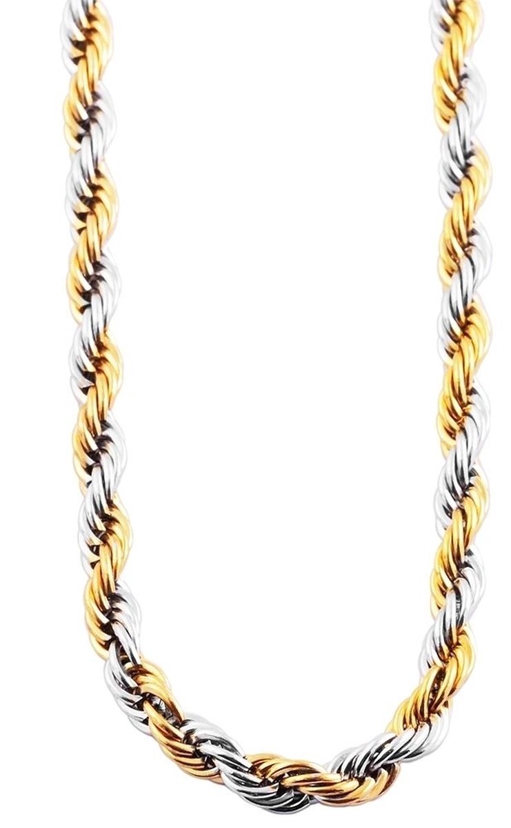 Akzent - koord ketting - RVS - IP-plated - bicolor - Ø4mm / 60cm.