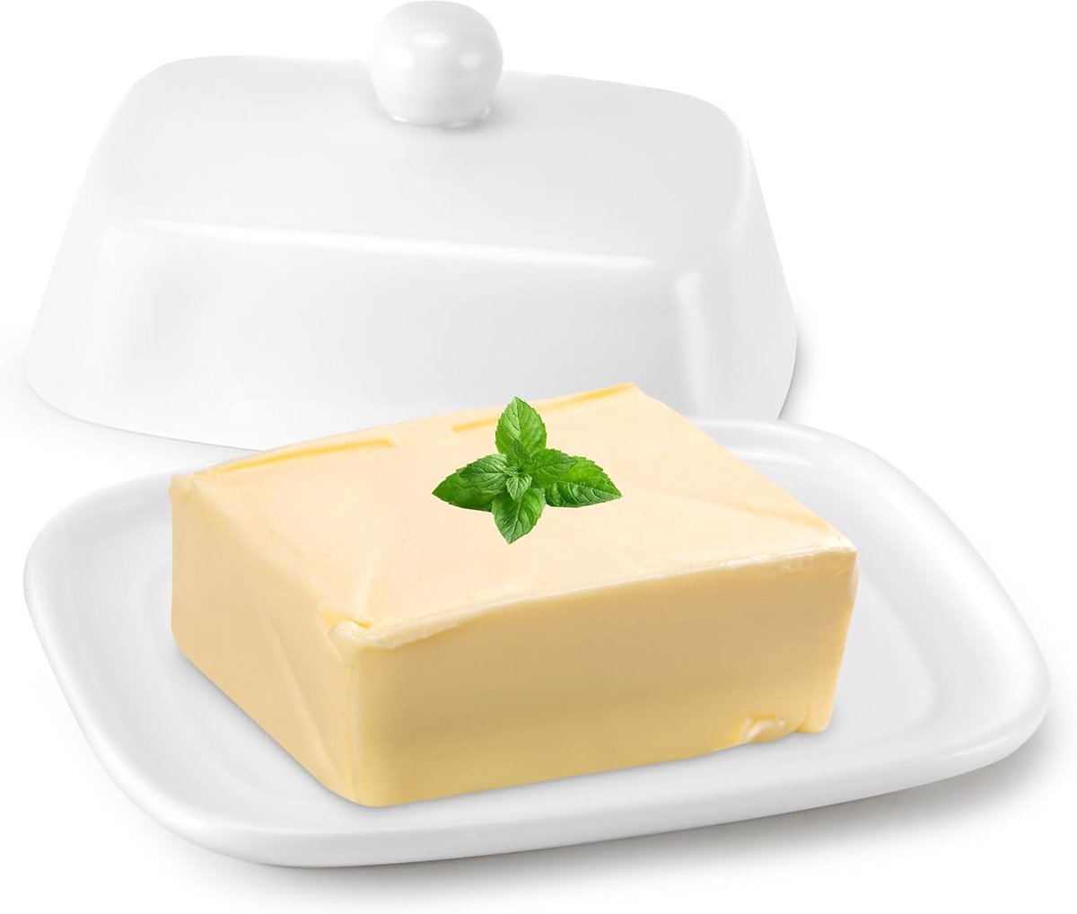 Botervloot van Keramiek met Deksel, Wit Botervloot met handvat
