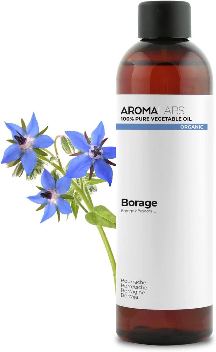 Borage olie 250 mL - Biologisch ongeraffineerd - Gewrichtsgezondheid - Aroma Labs - SnelShoppen