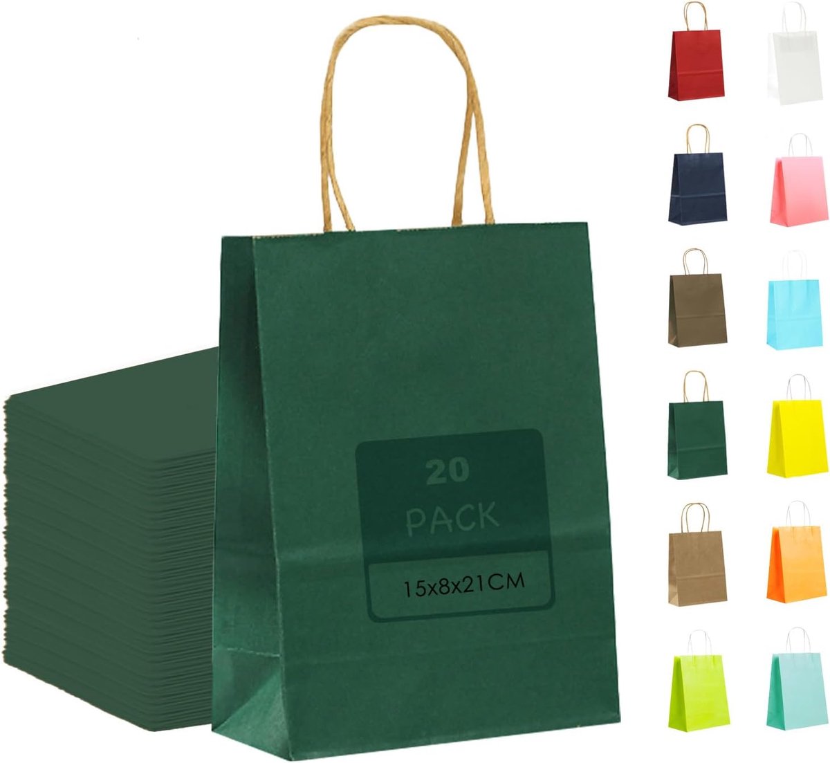 20 groene kleine cadeauzakjes van papier voor kinderen, 15 x 8 x 21