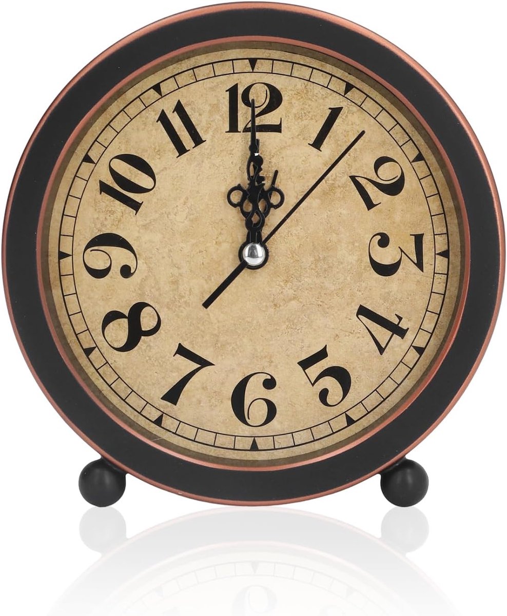 SnelShoppen - Retro Bureauklok 12.7cm - Stille Analoge Tafelklok voor Nachtkastje - Hoge Precisie met Zwarte Cijfers - Ideaal voor Slaapkamer en Kinde
