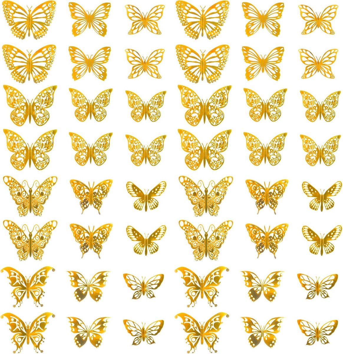 SnelShoppen - 48 Stuks Gemengde 3D Vlinders Muurstickers - Decoratie voor Slaapkamer, Kinderen, Nursery - Goud - Hoogwaardige Wanddecoratie - Inclusie