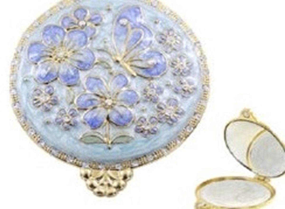 Doosje met spiegel Bloemen blauw/goudkleur