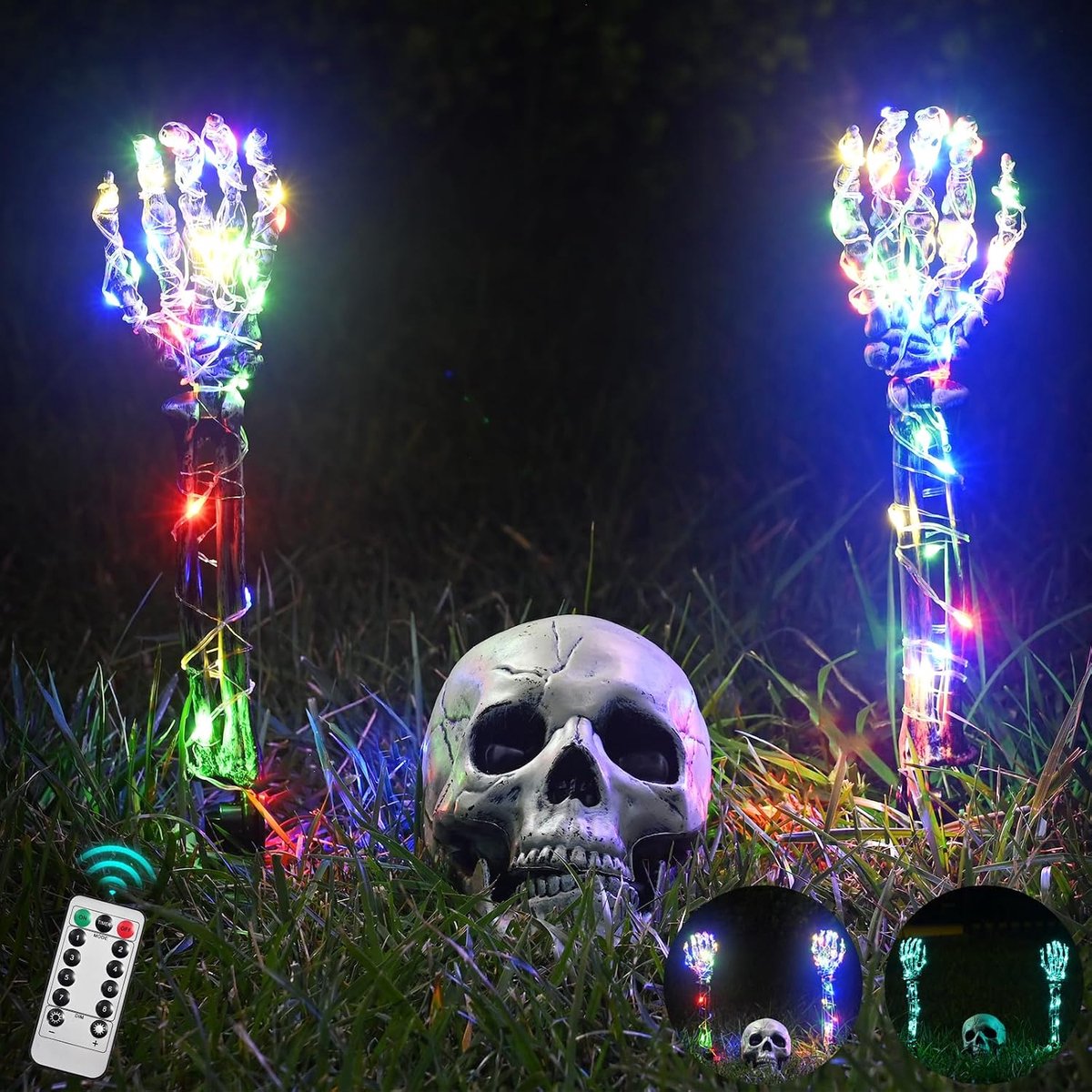 Lichtgevende Skeleton Schedel Set, 1 Schedel en 2 Schedel Hands met 3