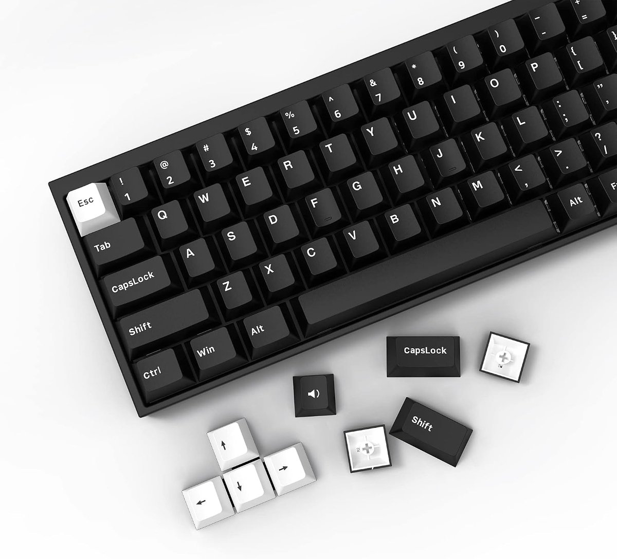 WOB Keycaps 168 toetsen, Double Shot PBT aangepaste toetsenset minimalistische stijl wit op zwarte toetsdoppen, Cherry Profiel Toetsenbord Keycaps voor Cherry Gateron MX-schakelaars Mechanisch