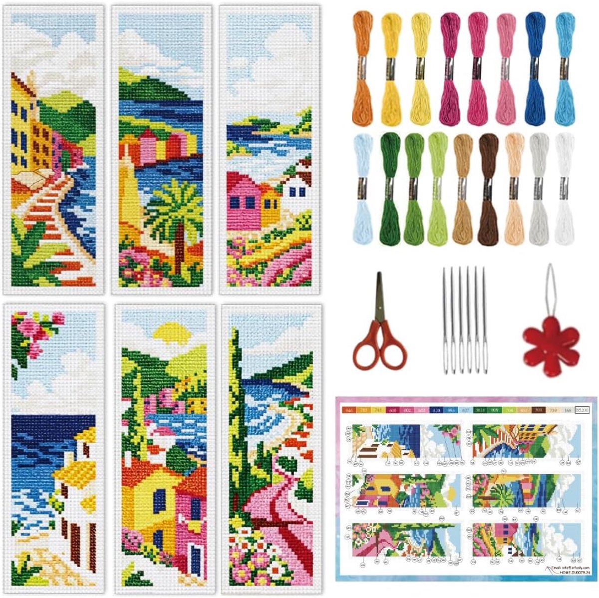 6 stks Landschap Kruissteek Bladwijzer Kit Diy Strand Gestempeld