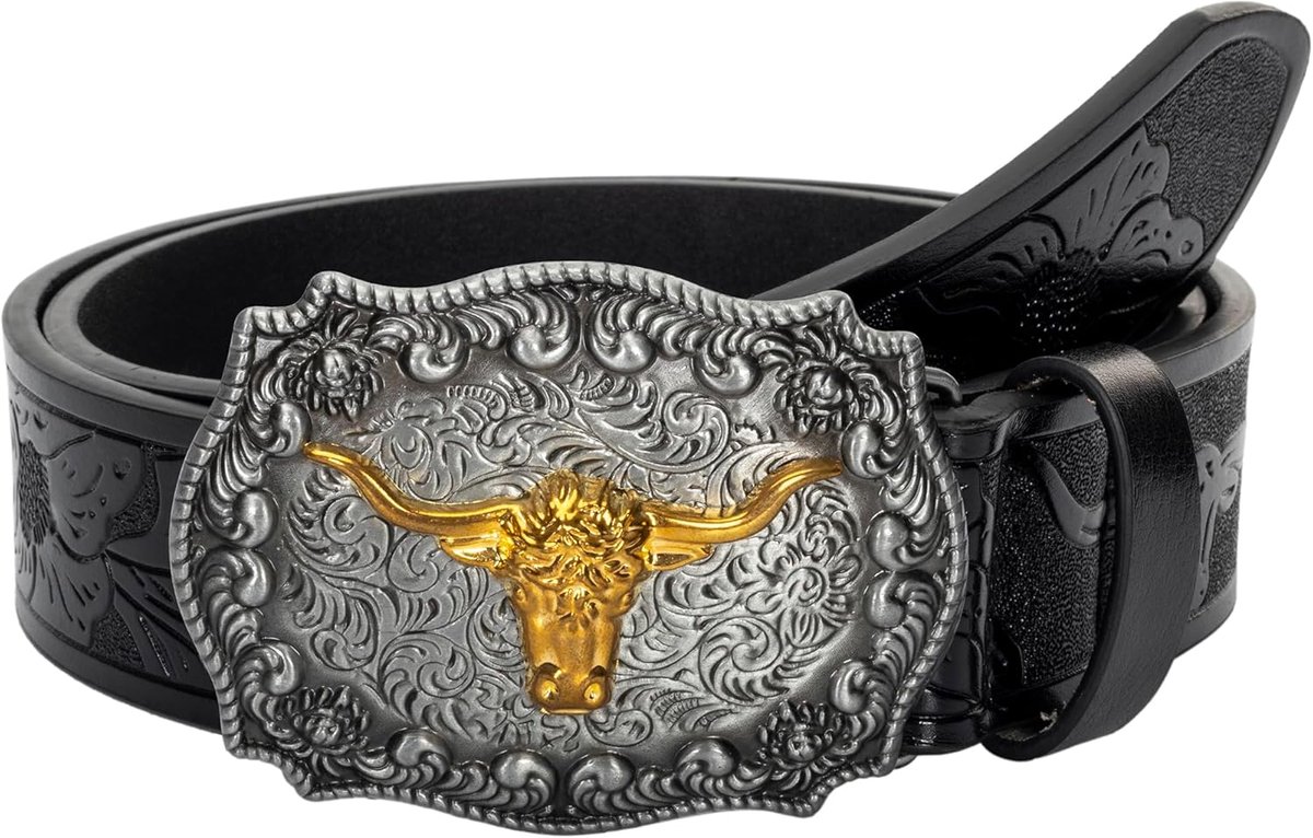 Riemen-met-longhorn-stier-bloemen-gegraveerde-riemgesp-voor-jeans 33"