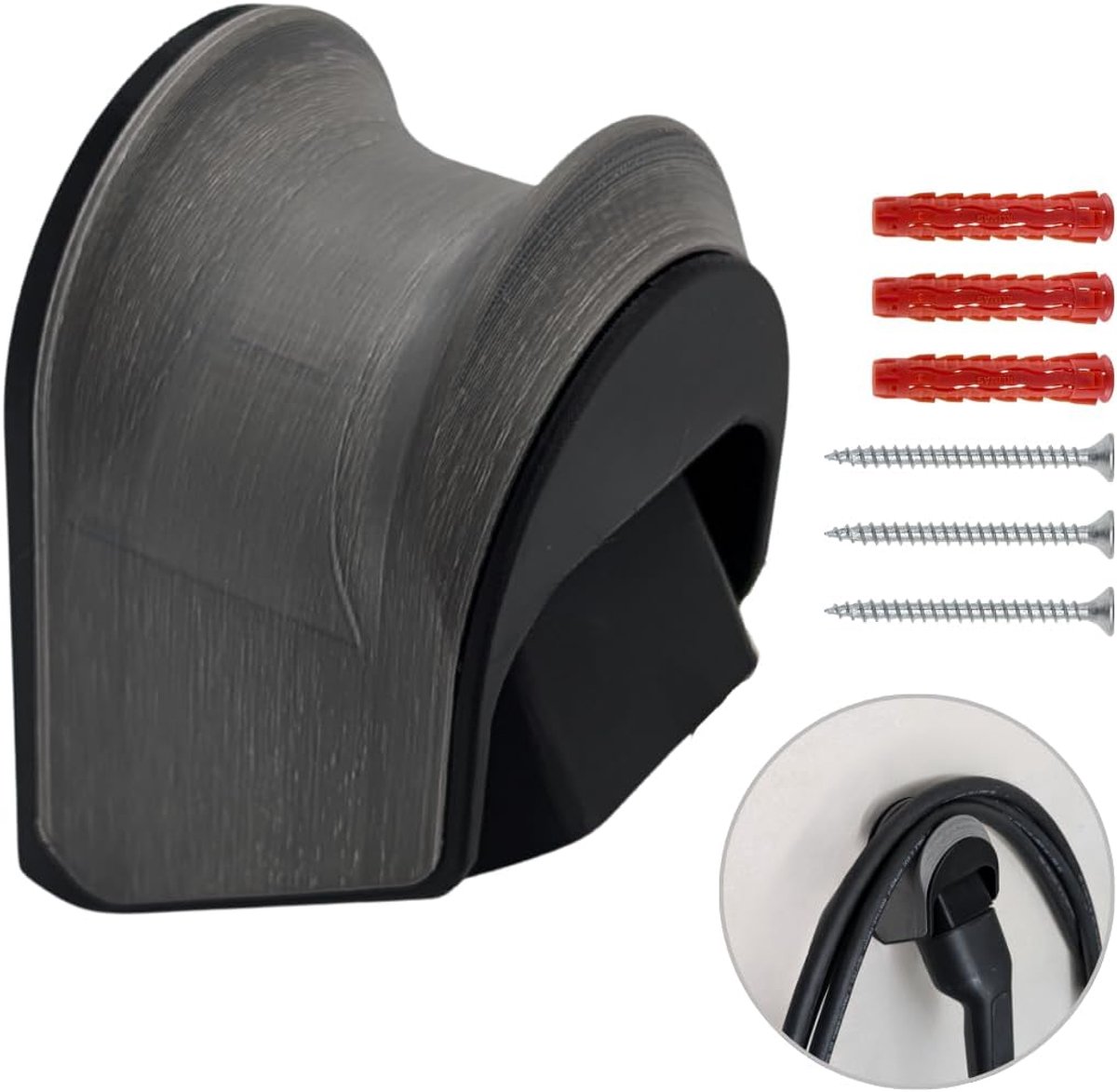 Wandhouder voor type 2 oplaadkabel met zwenkmechanisme, EV stekkerhouder met kabelhouder, Made in Germany, weerbestendig, geschikt voor alle type 2 stekkers, verkrijgbaar in 3 kleuren (grijs)