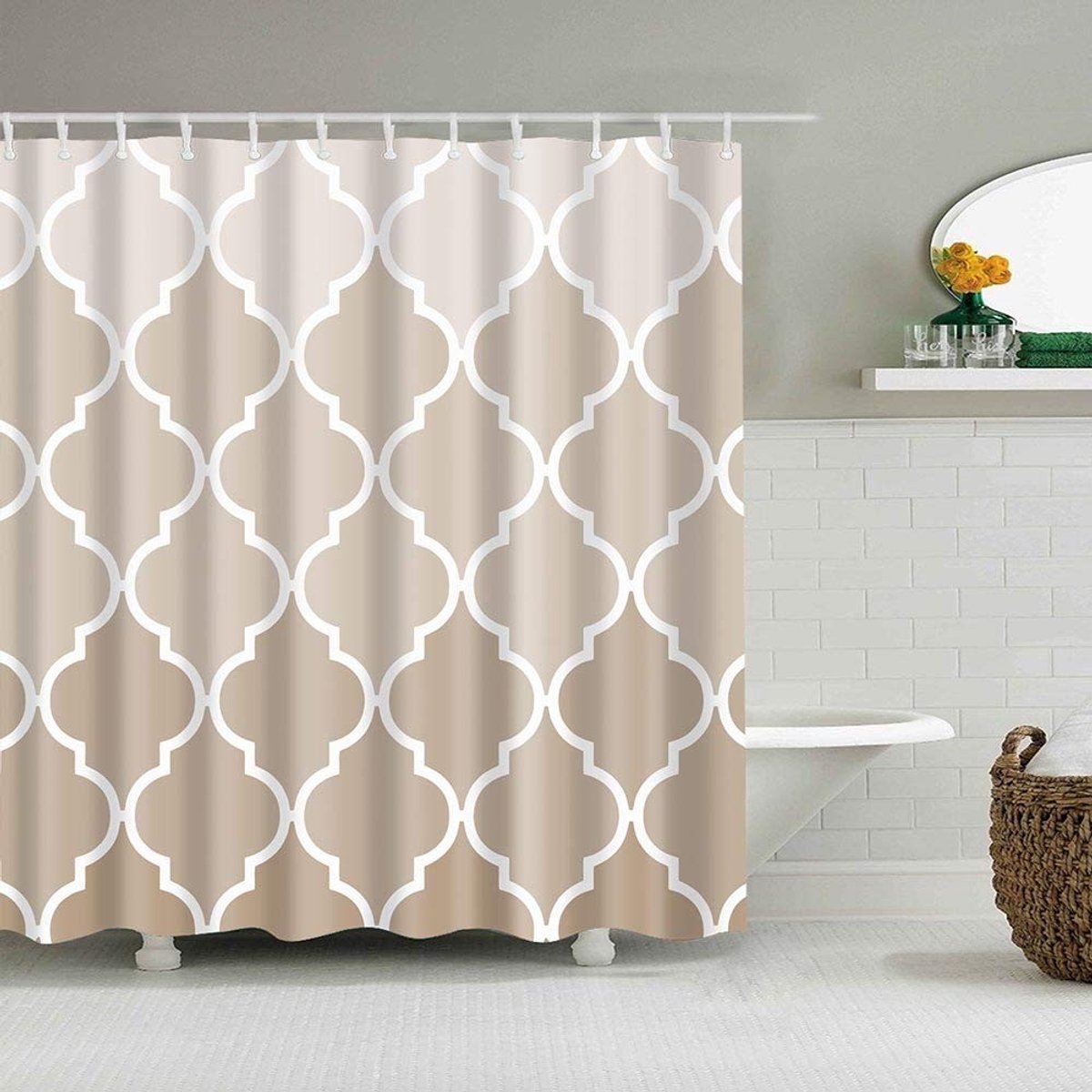 Omgoods - Geometrisch Beige Douchegordijn met Digitale Print 187x187cm