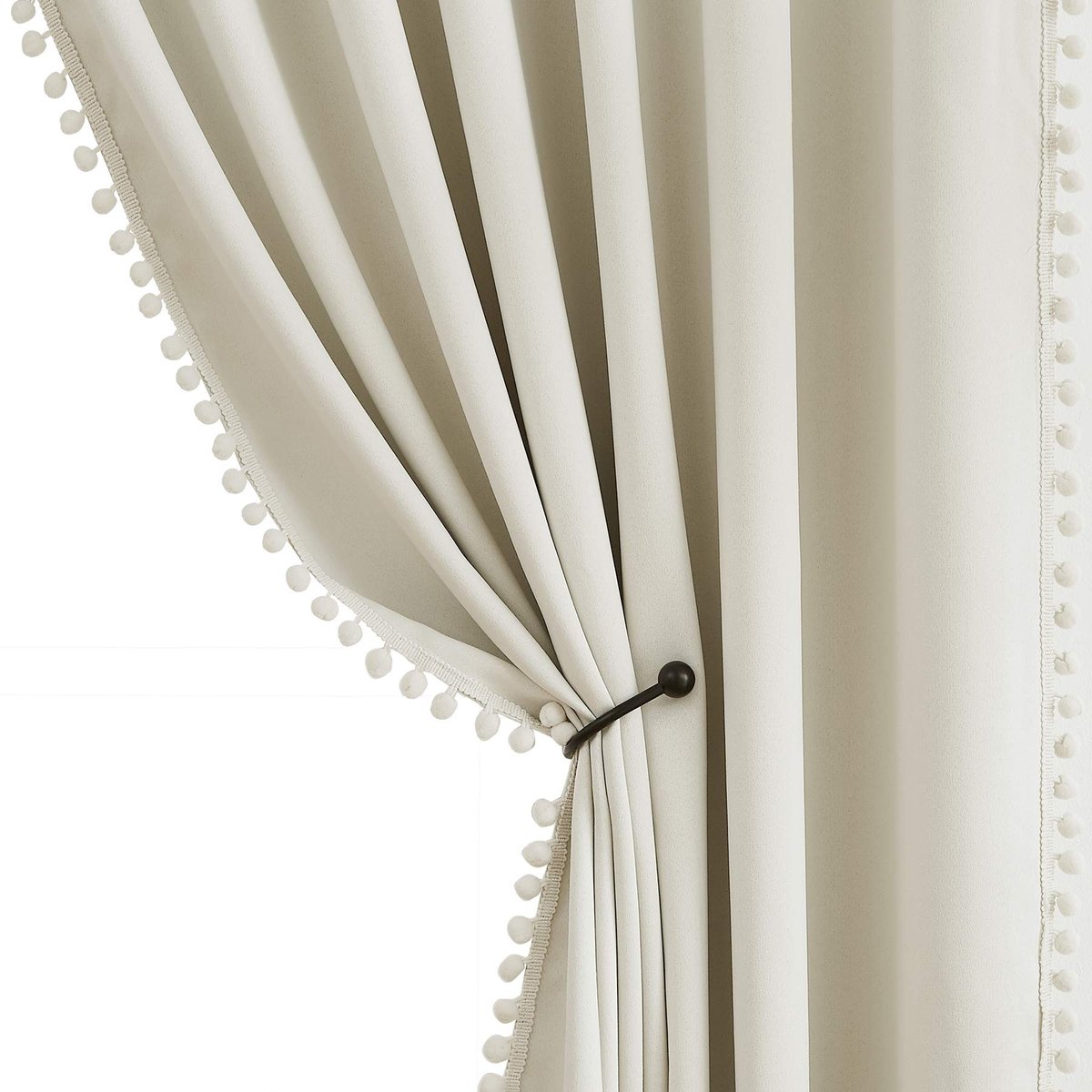 Omgoods - Pom Pom Gordijnen voor Slaapkamer - Energiezuinige en Donkerblokkende Gordijnen, 50" x 2 Panelen, Ivoor