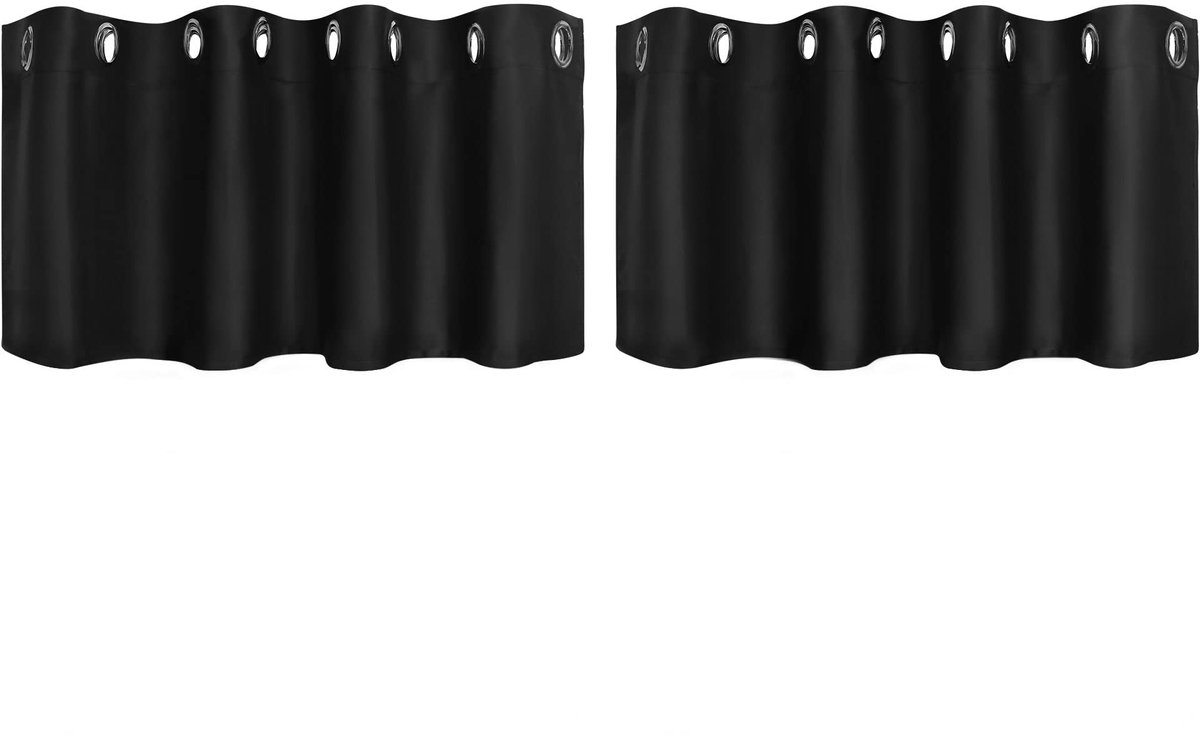 Omgoods - Korte Opaque Gordijnen voor Keuken - Zwart, 46x132cm, 2 Stuks