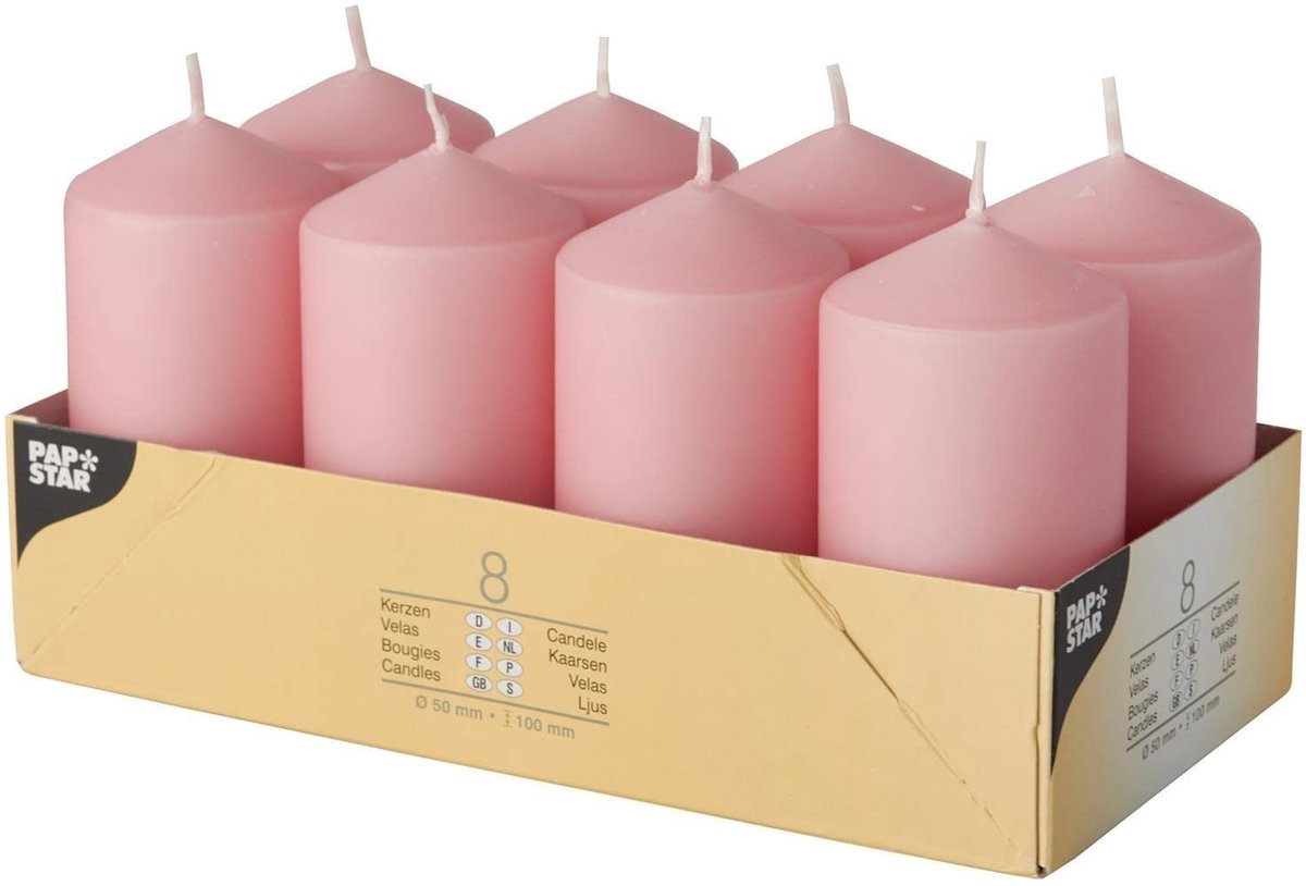 Omgoods - 8 Pilaarkaarsen Ø 50 mm · 100 mm Oudroze - Elegante Decoratie