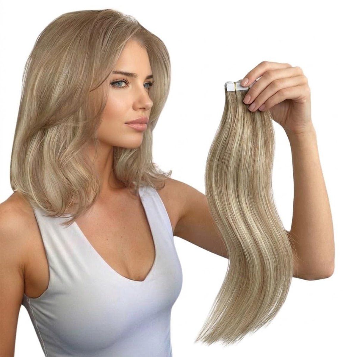 Omgoods - Tape in Haar Extensions - Echte Mensenhaar Balayage Lichtbruin met Medium Blond