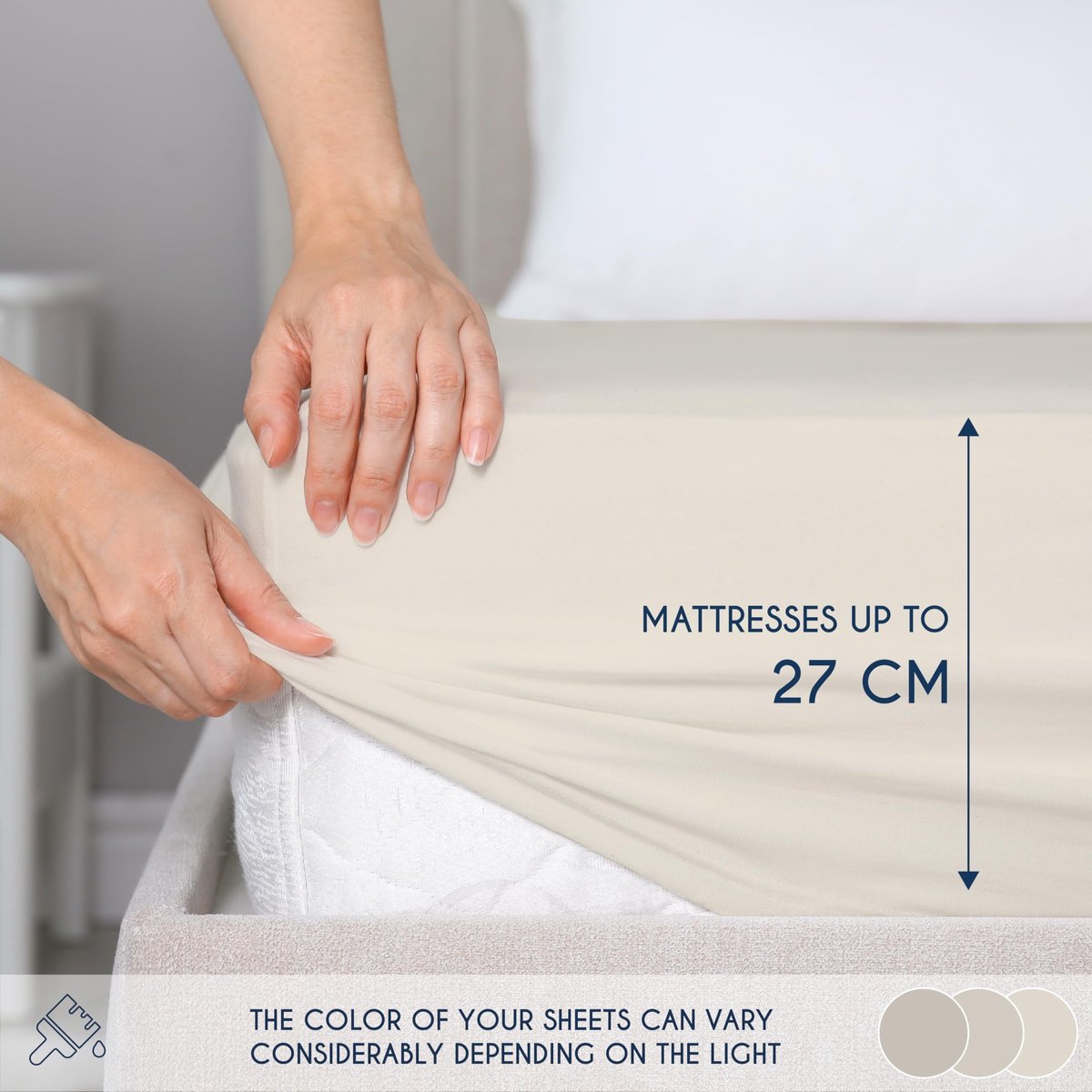Omgoods - Jersey Katoenen Fitted Sheet Beige 200 x 200 x 27 cm, Oeko-Tex Gecertificeerd