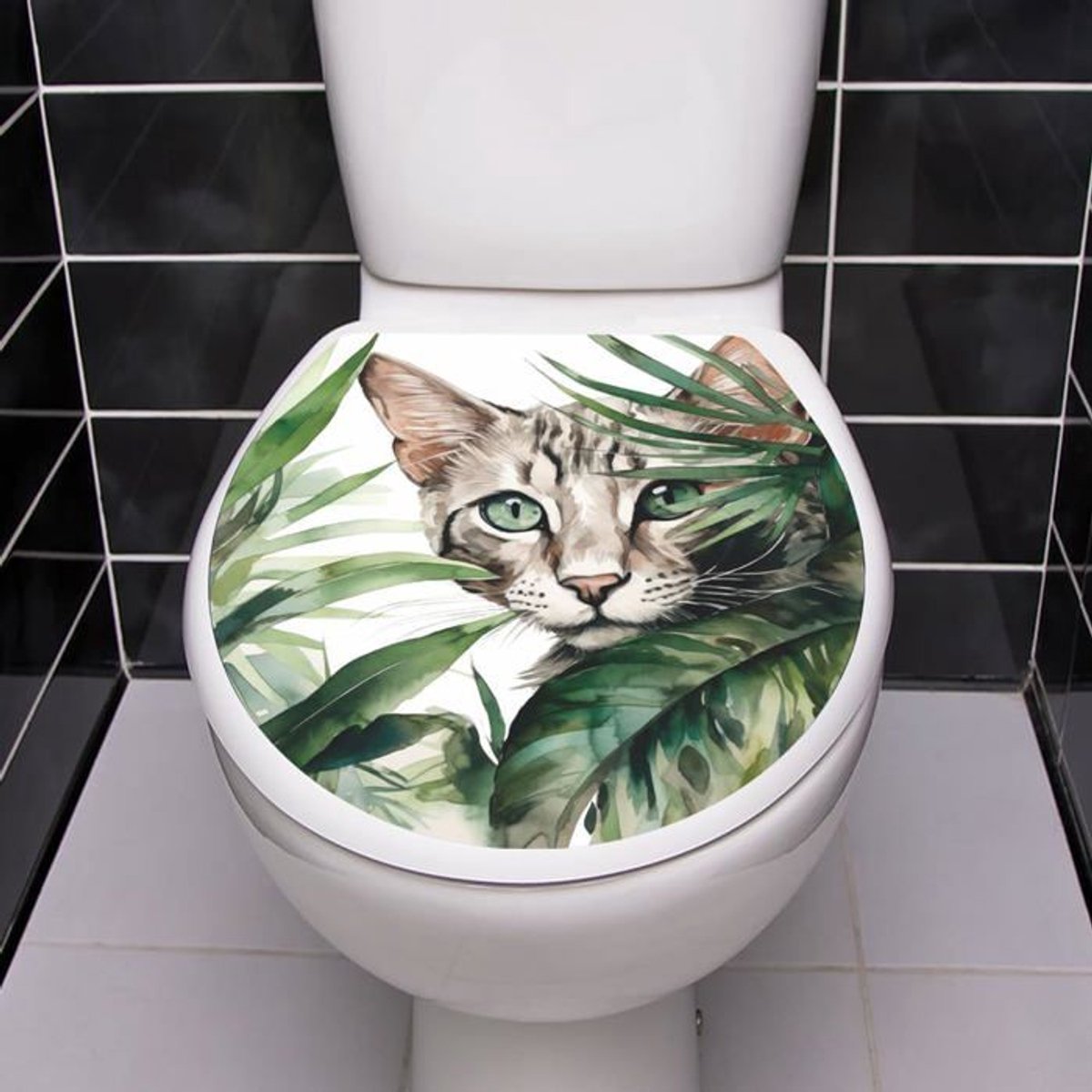 LISM-Ovale stickers, 35 x 40 cm, met dieren-/bloemenpatroon, gemaakt van waterdicht PVC-materiaal, voor het versieren van de toiletbril.