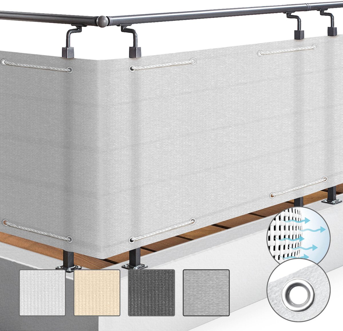 Sol Royal Solvision HB2 – Balkonscherm Wit 100x500cm HDPE – Balkondoek Ondoorzichtig Privacyscherm Windbescherming met Bevestiging