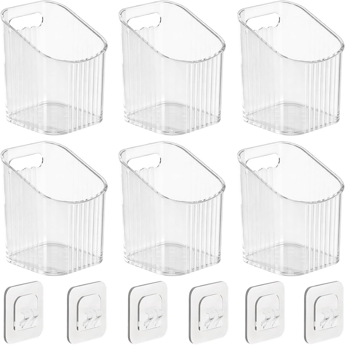 6 Stuks Transparante Zelfklevende Kastopbergbakjes - Voor Binnenzijde Kastdeur - Sterke Kleefkracht - Keukenopslag - Afmeting 9x9x11 cm