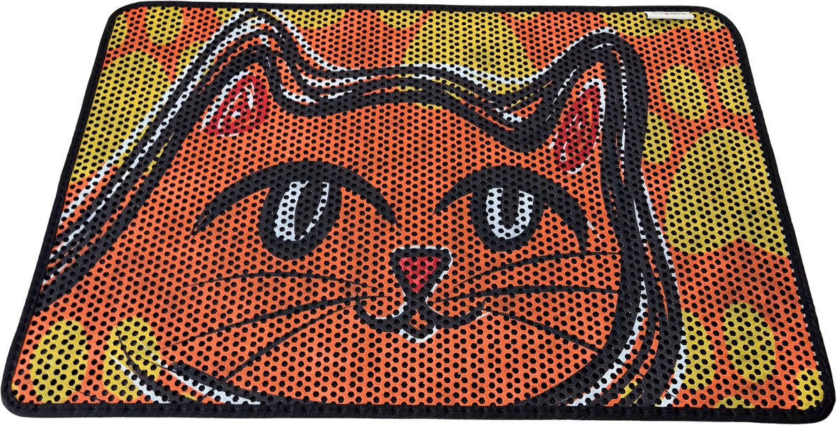 Canico Kattenbakmat - Uitloopmat - Oranje Kattengezicht - 90 x 60 cm