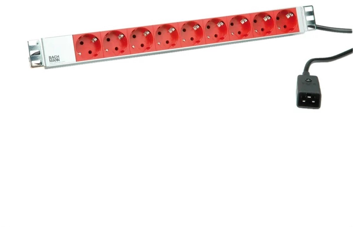 Bachmann 19 inch stekkerdoos | IEC C20 - 9x CEE 7/3 | 1U | zilver | 2 meter