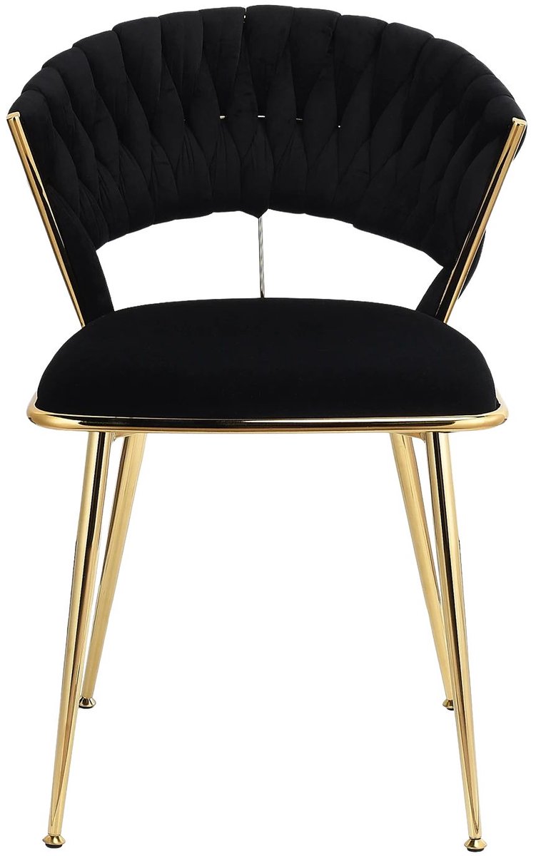 Happiq Dining Chair 2-delig - Ergonomische Stoel met metalen Frame en Fluwelen Zitting - Modern Design, Zwart A - voor Keuken, Woonkamer of Balkon