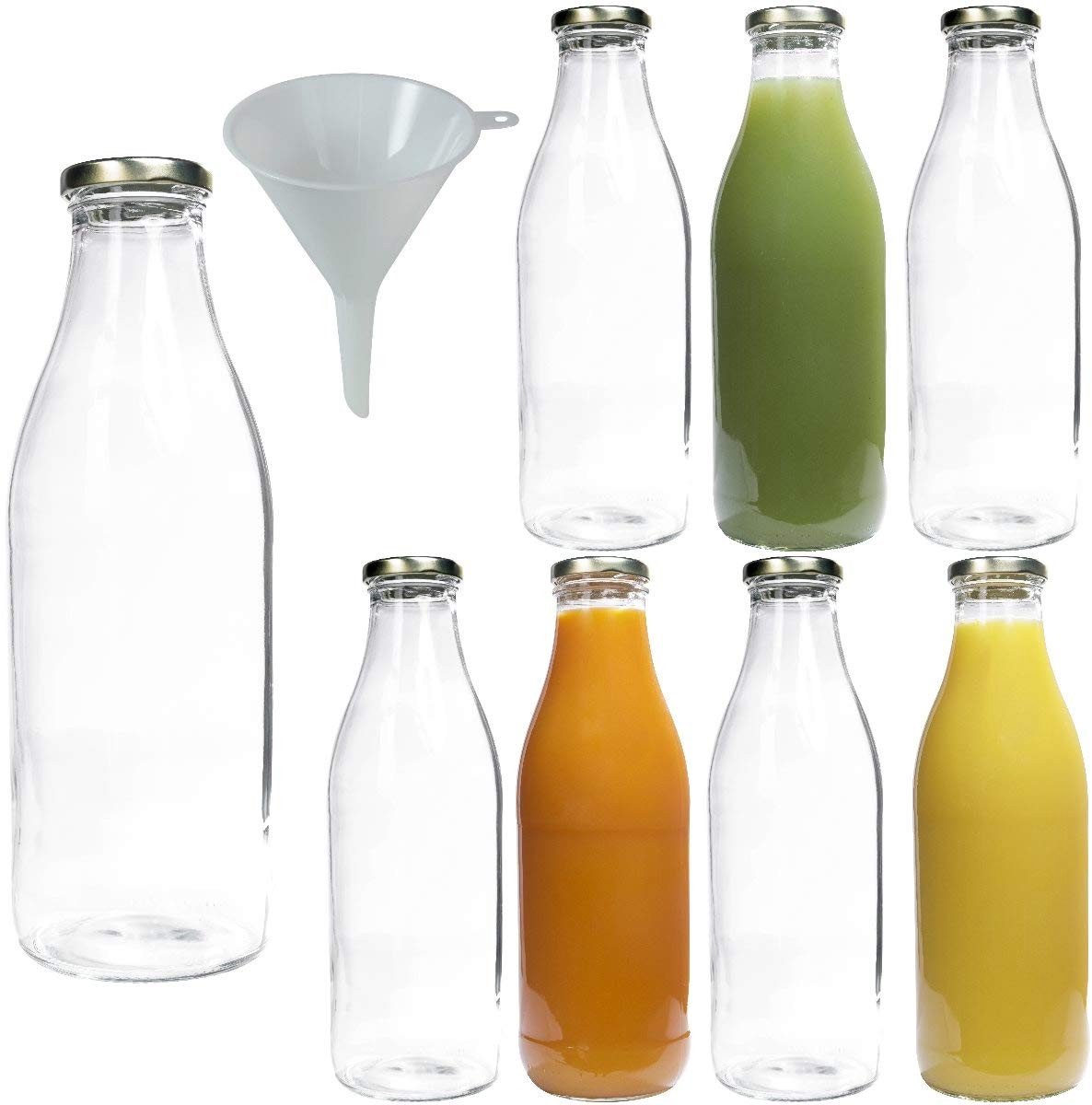 Omgoods - Set van 8 Glazen Flessen met Gouden Schroefdeksel 1L