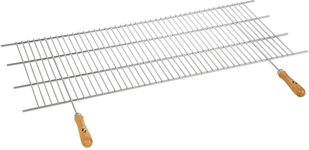 Omgoods - Uitsparings Grillrooster met Houten Handvatten - 100 x 40 cm