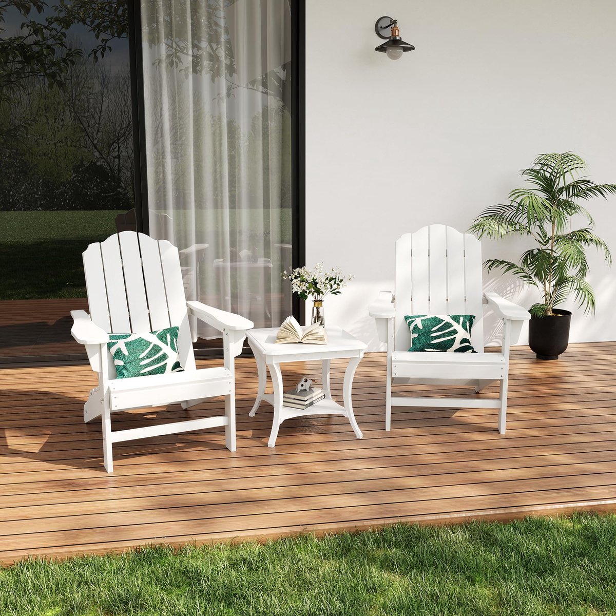 Triumpunpre 2x Tuinstoel Kikkerstoel Wit - Outdoor Lounge Stoel met Hoge Rugleuning & Armleuningen - Stevige Buitenstoel voor Tuin, Terras, Balkon, Zwembad - 75,5x80,5x91,5 cm - Modern Design