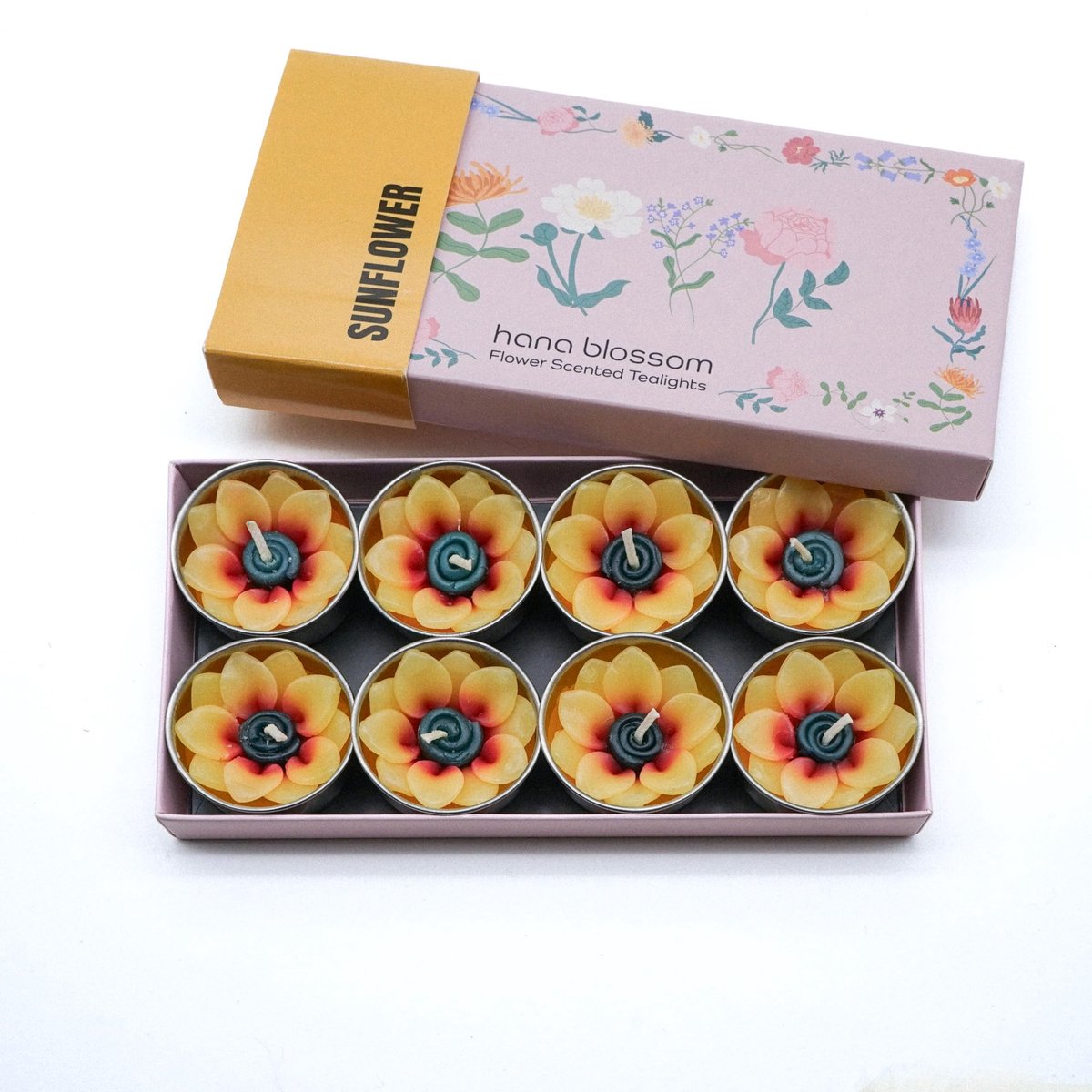 Omgoods - 8 Handgemaakte Zonnebloem Geurkaarsen - Fair Trade Gift Set