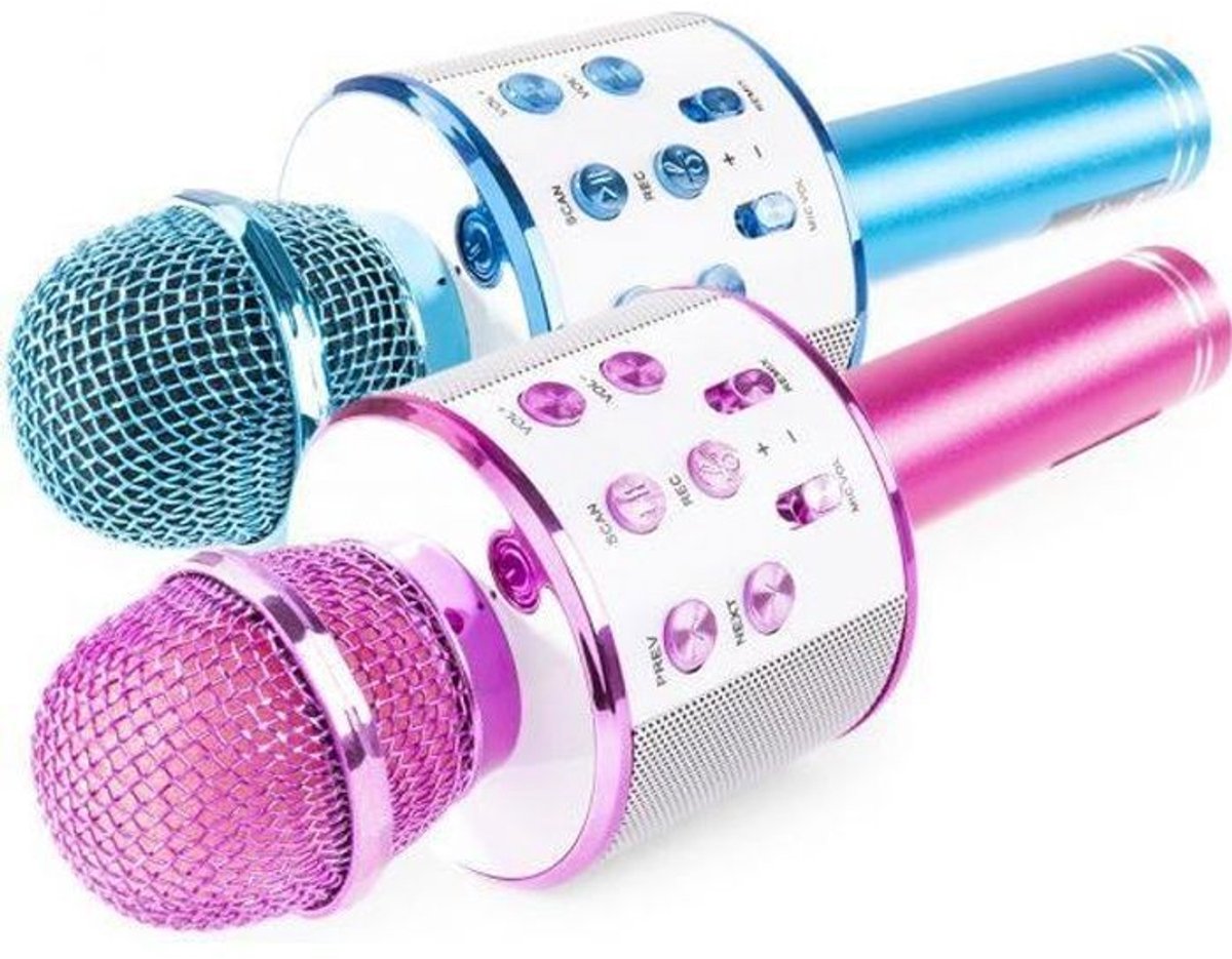 LISM-Bluetooth karaoke microfoon - 2 microfoons + ingebouwde luidspreker - Roze/Blauw