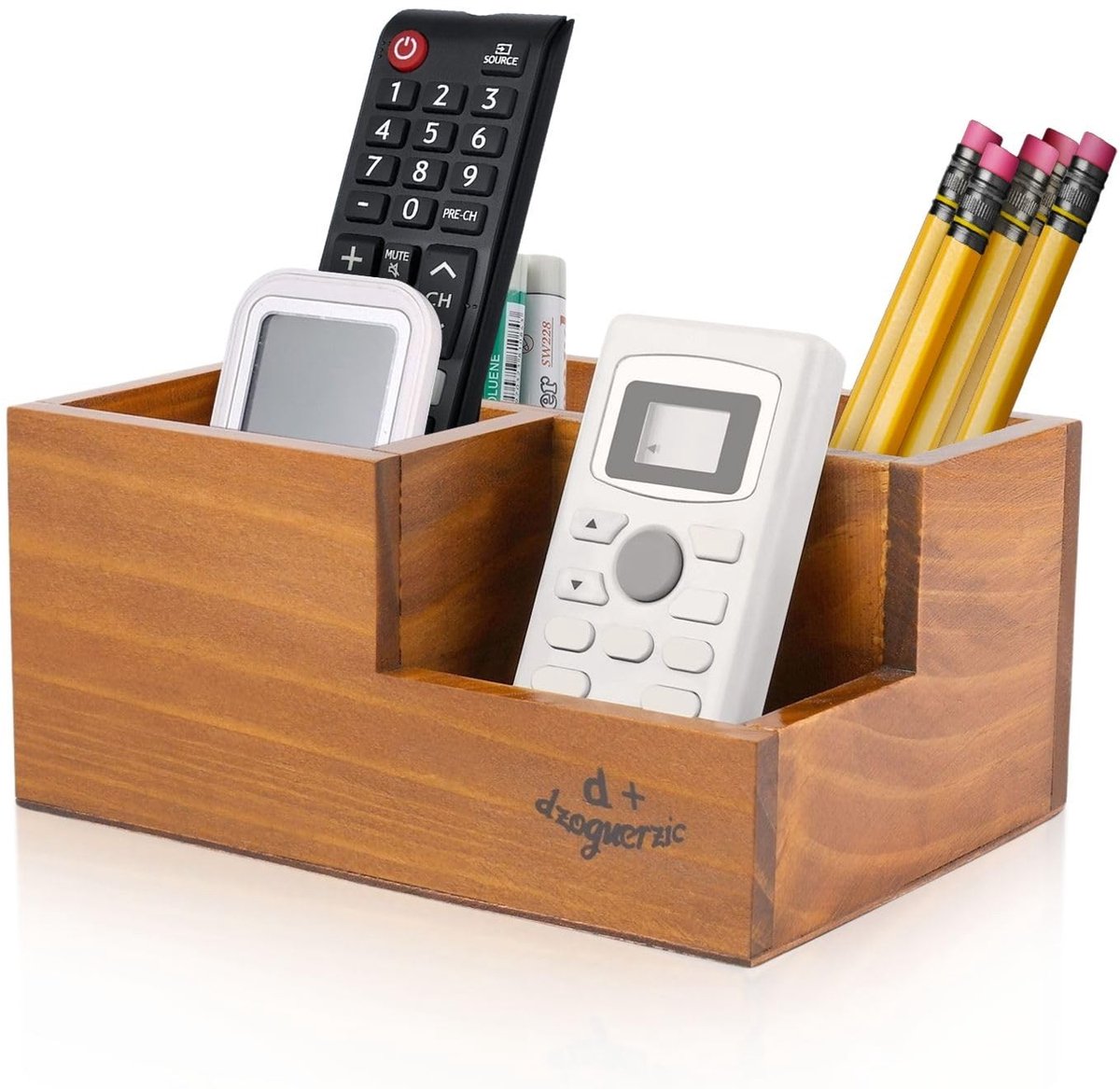 Omgoods - Houten Penhouder met 3 Compartimenten voor Bureauorganisatie