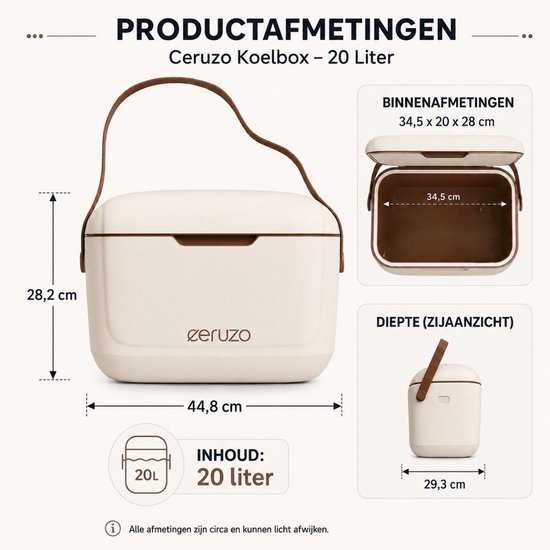 Ceruzo Koelbox 20 Liter - Verstelbare Draagriem - Taupe Bruin - Geschikt voor IJsblokjes van Ceruzo — afbeelding 2