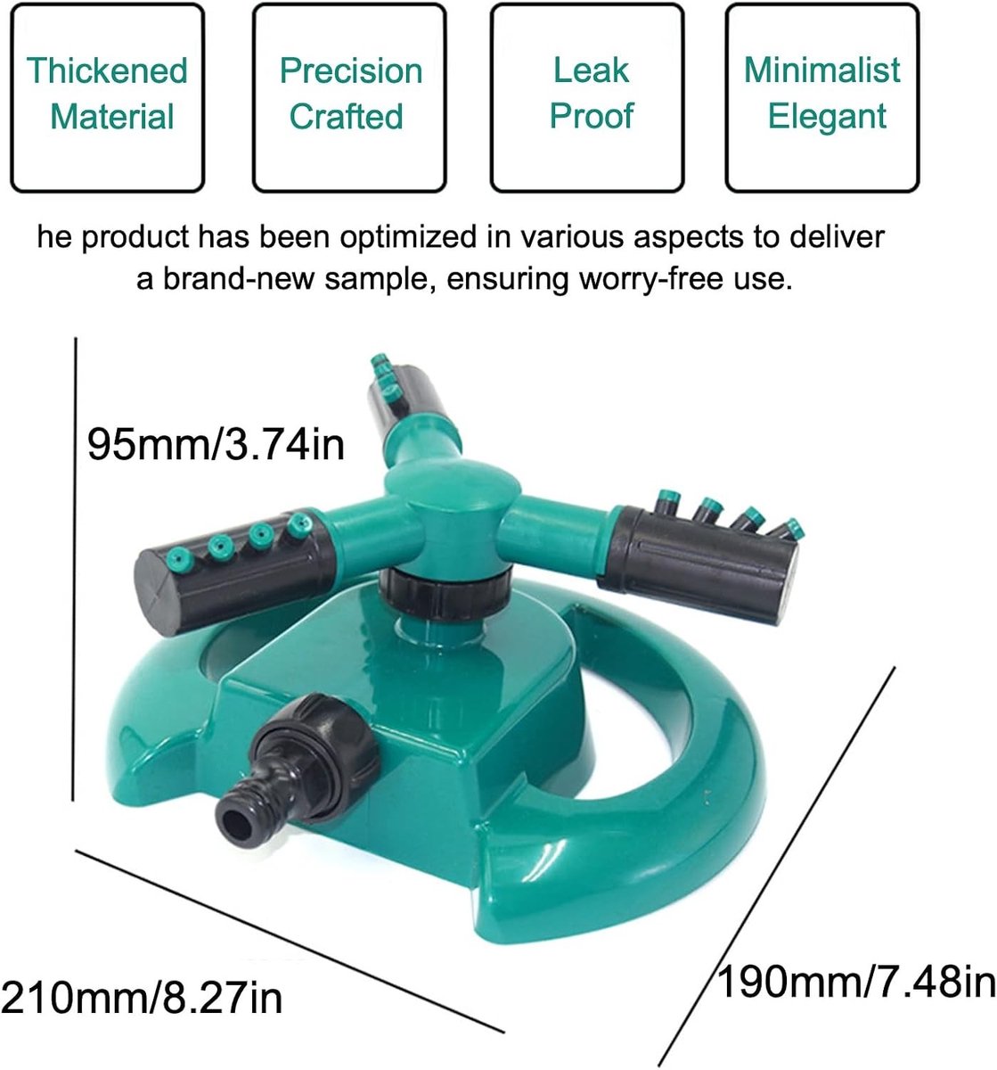 Grote Automatische Rotatiesproeier - Groen - 21 x 19 x 9,5 cm - Duurzame Tuinsproeier met Verstelbaar Sproeipatroon - Voor Gazons en Tuinen