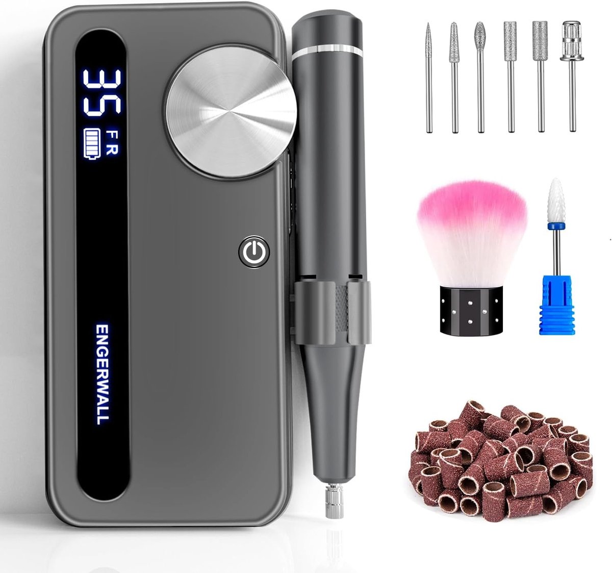 Nagelfrees - Zwart - 15,37 x 6,99 x 2,41 cm - Oplaadbare Elektrische Nagelvijl met LCD-Scherm - Voor Manicure en Pedicure