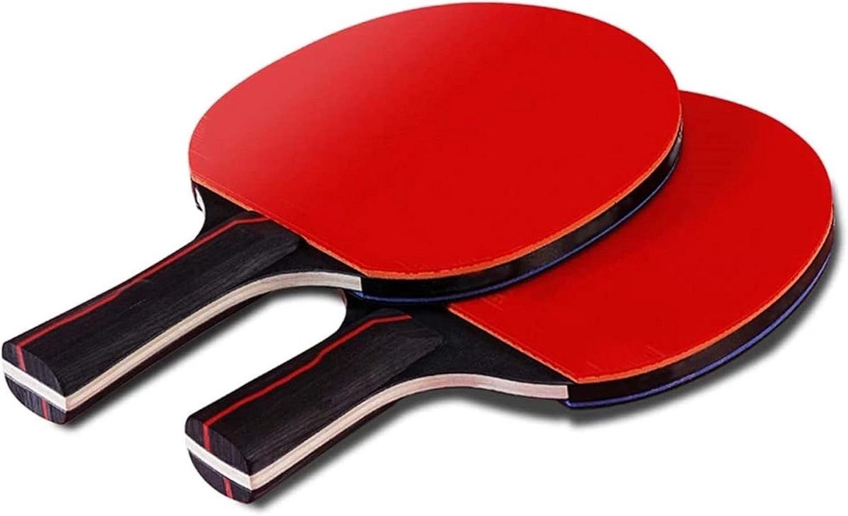 Tafeltennis Set - Pingpong Batje - Recreatief Spel - Dubbelzijdig Rubber - 3 Ballen - Zwart Rood