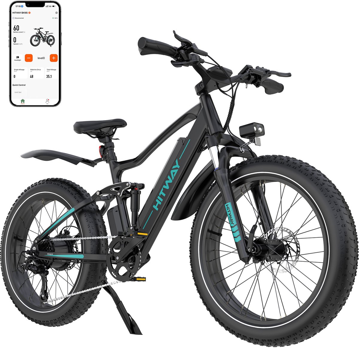 Bol.com Hitway Elektrische Fiets BK9SR - 26*4.0 Inch Fatbike - Mountain Snow EBike met Afneembare 48V 15Ah Lithium Batterij - Ci... aanbieding