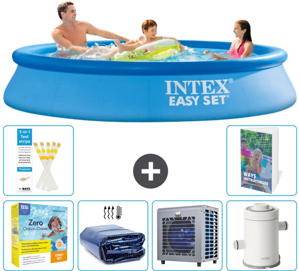 Intex Rond Opblaasbaar Easy Set Zwembad - 305 x 61 cm - Blauw - Inclusief Onderhoudspakket - Solarzeil - Warmtepomp - Zwembadfilterpomp - 7-delig