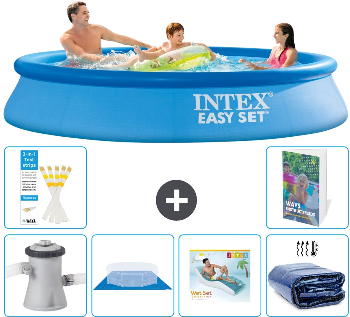 Intex Rond Opblaasbaar Easy Set Zwembad - 305 x 61 cm - Blauw - Inclusief Pomp - Grondzeil - Loungebed - Solarzeil - 7-delig