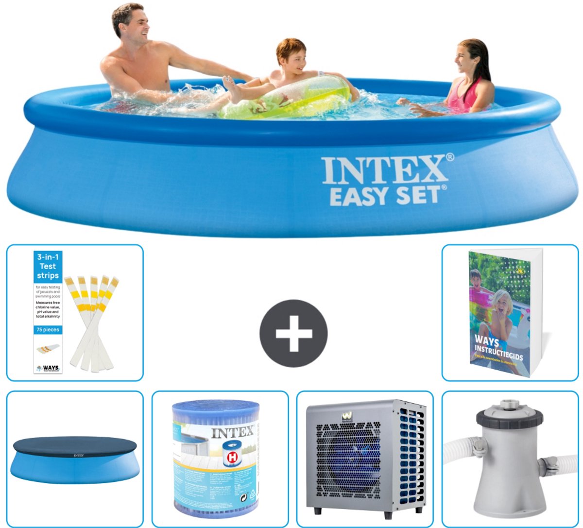 Intex Rond Opblaasbaar Easy Set Zwembad - 305 x 61 cm - Blauw - Inclusief Afdekzeil - Filter - Warmtepomp - Zwembadfilterpomp - 7-delig